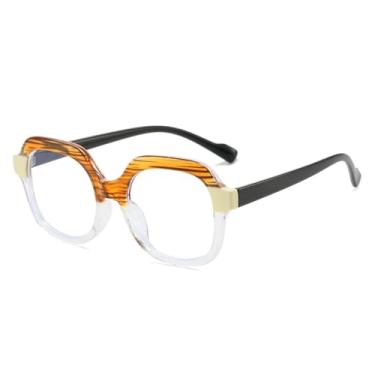 Imagem de Armação de óculos retrô anti-luz azul feminina, fashion, leopardo, masculina (listra amarela transparente)