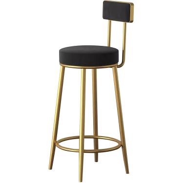Imagem de Bancos de barra de altura de veludo, bancos redondos altos com pernas de metal nas costas e douradas, cadeiras de barra para a sala de estar de pub da ilha de cozinha, preto, altura sentada
