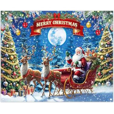 Imagem de YCUCUEI 3 x 2,4 m poliéster Feliz Natal pano de fundo polo norte inverno noite neve árvore de Natal bolas coloridas fundo de fotografia de Papai Noel decoração de festa festa banner foto