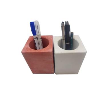 Imagem de mysangouzi Suporte de lápis para mesa, moderno, cinza, concreto, mesa, organizador de lápis, copo para escritório, conjunto com 2