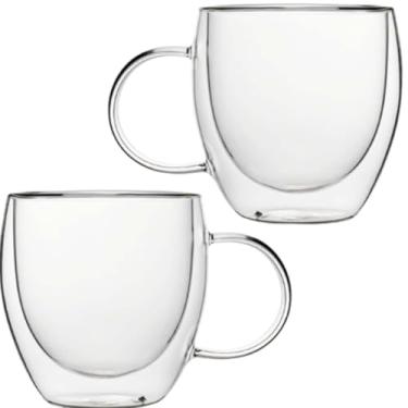 Imagem de Conjunto de 2 Xícaras de Vidro Borossilicato, Parede Dupla, 240ml, Transparente