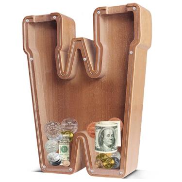 Imagem de UBeesize Cofrinho de madeira extra grande de 30,5 cm, cofrinho com letras para meninos e meninas, cofrinho de moedas para crianças, Natal, aniversário, presente infantil e decoração de escritório em