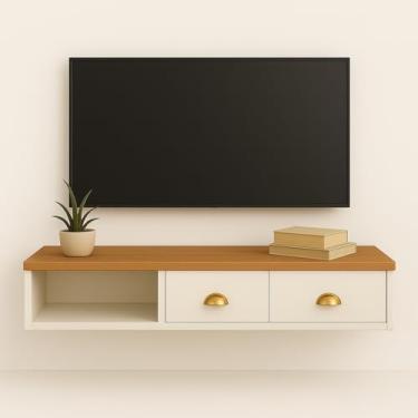 Imagem de Rack Para Tv Suspenso Compacto com 2 Gavetas e Nicho - Cores (NATURE/OFF)