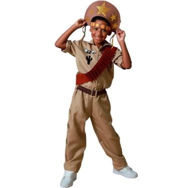 Imagem de Roupa Infantil Festa Junina pra Menino Fantasia Cangaceiro Lampião de Luxo Completa Com Chapeu e Cartucheira de 2 a 16 anos (Bege, T - 10)