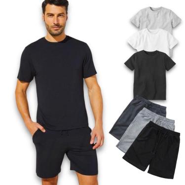 Imagem de Kit Bermuda Short MOLETINHO + Camiseta ALGODÃO Masculina Corrida Academia Moletom 520-Masculino