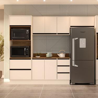 Imagem de Cozinha 5 Peças Balcão 3 Gavetas 2 Portas Aéreo Paneleiro Torre Quente Com Tampo Koya Branco/creme