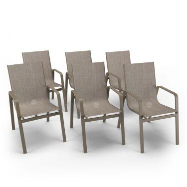 Imagem de Kit 6 Cadeiras Miami Gourmet Alumínio Fendi Tela Mocca