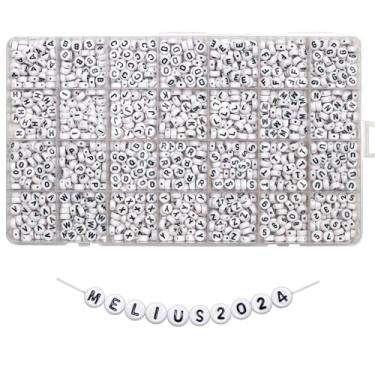 Imagem de Melius 1450 contas de letras acrílicas e contas numéricas, contas alfabéticas planas do alfabeto 4 x 7 mm em caixa de grade 28 para pulseiras, artesanato DIY