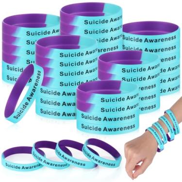 Imagem de Shappy 200 unidades de pulseira de silicone para prevenção de suicídio, azul-petróleo e roxo, pulseira elástica para saúde mental para mulheres, homens, adolescentes, atividades de cuidados de saúde