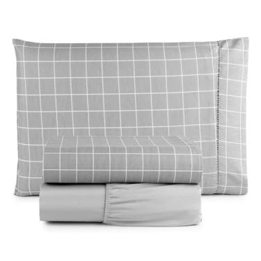 Imagem de Kit Jogo de Lençol Solteiro 3 Peças – Percal 180 Fios 90% Algodão com Elástico Reforçado em Toda a Volta e Estampas Elegantes (GRID CINZA)