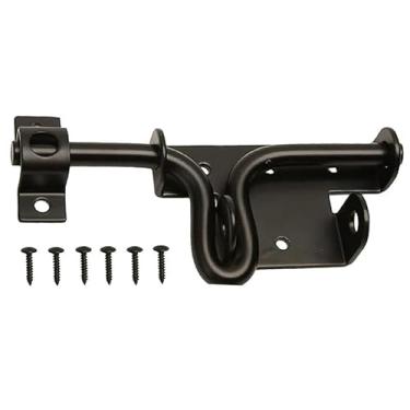 Imagem de RS Industries Trava de portão deslizante para fechadura de porta de cerca de madeira com orifício de cadeado, parafuso deslizante resistente, trava de porta, parafuso de barril preto, travas