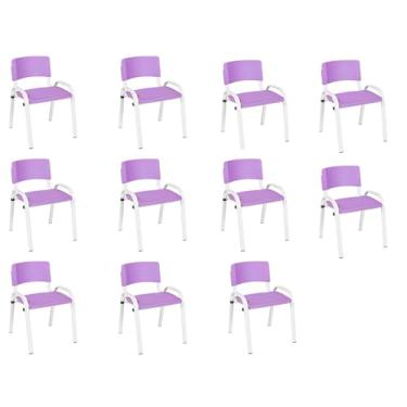 Imagem de Kit 11 Cadeiras Infantil Iso, Escola, Base Branco- Lilas