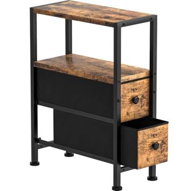 Imagem de Mesa lateral pequena e estreita com gavetas, mesa de canto fina para espaços pequenos, mesa de cabeceira fina com armazenamento, mesa de cabeceira de sofá na sala de estar, quarto, escritório, cozinha