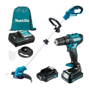 Imagem de Kit furadeira de impacto + aparador de grama makita + 2 bateria 12v+ca