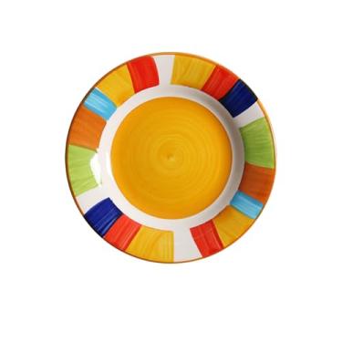 Imagem de Prato de cerâmica American Retro Round Underglaze Color Exquisite and Practical High Temperature Resistant - Grade de cor de fundo amarelo 15 cm