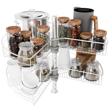 Imagem de FAHKNS Organizador de armário de canto de 71 cm para cozinha, toca-discos Susan preguiçoso em forma de leque para gabinete, toca-discos de armário de canto de 2 níveis de aço inoxidável, rack de