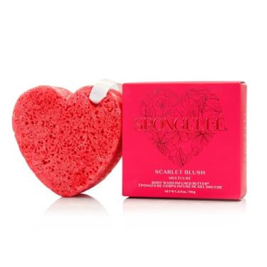 Imagem de SPONGELLÉ Scarlet Blush Heart Buffer, Esponja Esfoliante E Sabonete Líquido Tudo Em Um Para Presente De Dia Das Mães Dos Namorados