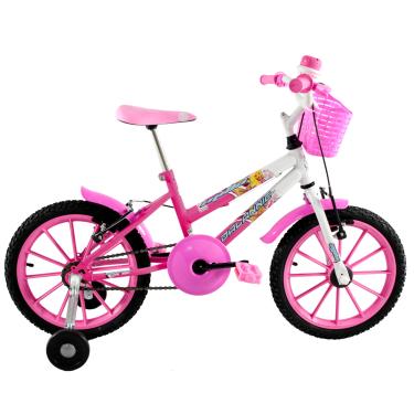 Imagem de Bicicleta Infantil Feminina Aro 16 Mila Rosa Pink e Branco com rodinhas e Cestinha - Dalannio Bike