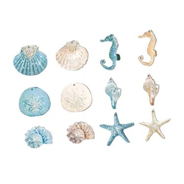 Imagem de Esquirla Enfeites de Natal com tema de praia e oceano, decorações de madeira, estrela do mar, concha, decoração de árvore de Natal para casa, fazenda, festa de, 12 Peças