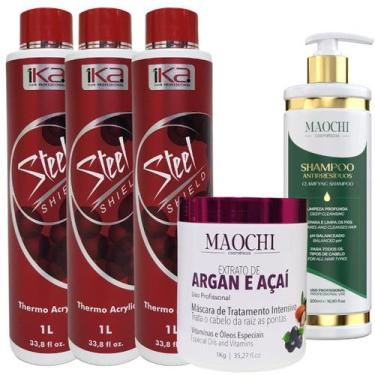 Imagem de 3 1ka Steel Shield Escova Progressiva 1Shampoo Pré 500ml Creme Neutral