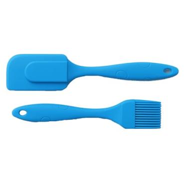 Imagem de Kit Espátula e Pincel de Silicone Cabo Poliuretano Confeitaria Cozinha Bolo Torta Cores Selecionáveis 200 Graus (Azul)