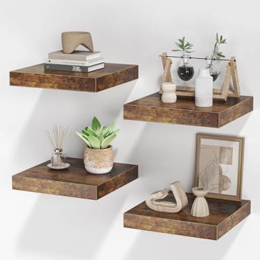 Imagem de FLYJOE Prateleiras quadradas flutuantes para parede, 25 cm L x 25 cm P x 3 cm A, pequena prateleira de madeira montada na parede com suportes invisíveis para sala de estar, quarto, banheiro, decoração
