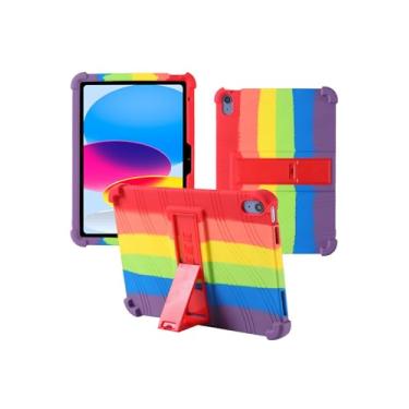 Imagem de Capa para iPad A16 2025 nova, à prova de choque, leve, com suporte de borracha, capa protetora, de silicone macio, ajustável para crianças, para iPad A16, arco-íris