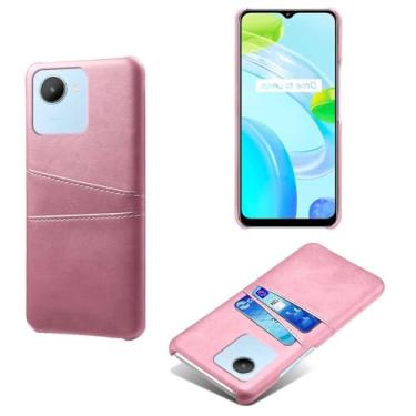 Imagem de Capas Compatível com OPPO Realme C30 4G,tampa protetora de couro falso,design de saco de cartão com 2 fendas de cartão atrás,proteção anti-impressão digital e anti-gota-Pink