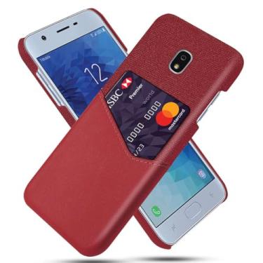 Imagem de Capa para Samsung Galaxy J7 PRO 2017,Tela e tampa de couro PU,Anti-deslizante,Resistência à impressão digital,Caso de proteção de 360°com 1 slot de cartão atrás-Red