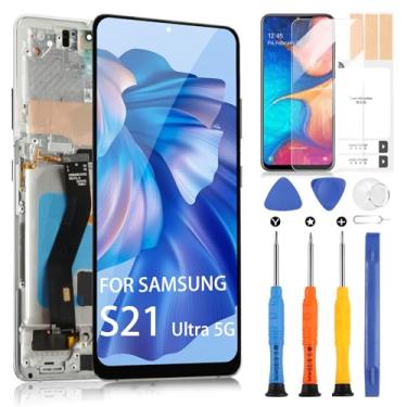 Imagem de Tela de substituição para Samsung Galaxy S21 Ultra LCD para Galaxy S21 Ultra SM-G998 Display LCD Touchscreen Digitalizador Assembly(sem impressão digital, Phantom Silver com moldura)