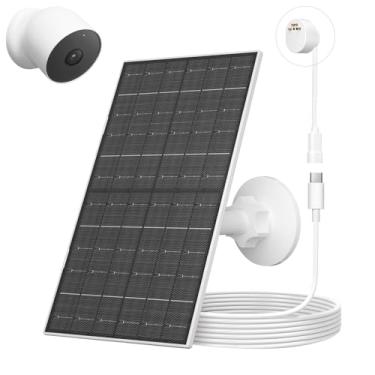 Imagem de Vuebee Painel Solar de 7 W para Câmera Google Nest, Compatível com Ambientes Internos e Externos, Suporte de Parede Ajustável