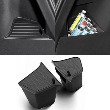 Imagem de Topfit Caixas de armazenamento de porta-malas Model Y (Juniper) Organizadores TPE com tampa alcatifada caixa de armazenamento lateral traseira do porta-malas para Tesla Model Y Acessórios interiores