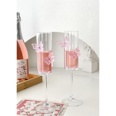 Imagem de gugululu 2 peças de taças de vinho de borboleta rosa, taças de champanhe borboleta 3D, taças de bebida modernas, hastes reforçadas transparentes, taças de vinho românticas para casamentos, noivados