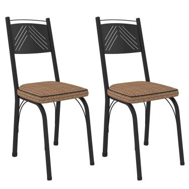 Imagem de Kit 2 Cadeiras Aço Carbono Estofado Tecido Sintético Espuma D13 Clara Preto-rattan