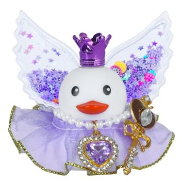 Imagem de Queen Rubber Duck Car Ornaments Squeaky Purple Duck with Heart-Shaped Crystal Necklace,Star Wings,Magic Wand Ducky Car Dashboard Decorations Party Favors Ducky with Mini Crown Dress