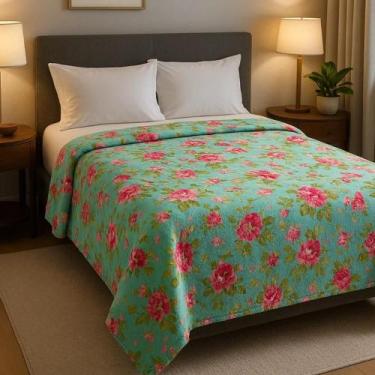 Imagem de Cobertor Soft Microfibra Solteiro Estampa Floral Verde - SLC