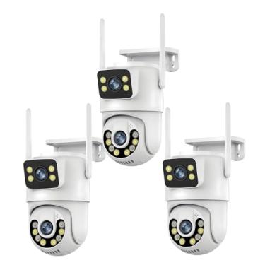 Imagem de Câmera de Segurança WIFI Externa PTZ 360º | 3MP×2 Dupla Quad HD + IP66 | Detecção Humana + Gravação H.265AI | Visão Noturna de Cor+ Áudio Bidirecional | Nuvem (3 Câmera)
