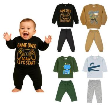 Imagem de Kit 2 Conjuntos de Moletom Bebê Infantil Frio Inverno Estampado Cores 