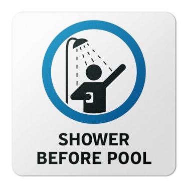 Imagem de 101SIGNCITY - Decalques de vinil à prova d'água de 15 x 15 cm, pacote com 2, "chuveiro antes da piscina" – Revestimento chanfrado antiderrapante para superfícies lisas, placas de piscina branca/preta