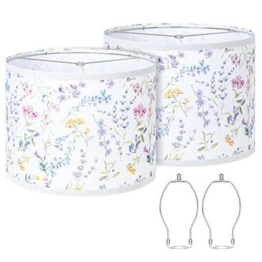 Imagem de Conjunto de 2 abajures, abajures de tambor 33 cm superior x 33 cm inferior x 25 cm de altura com encaixe de aranha, persianas de substituição grandes para candeeiros de mesa, luminárias de chão, fácil