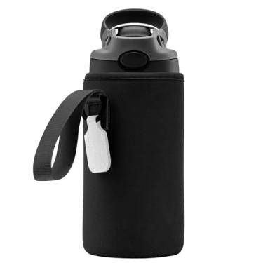 Imagem de Linkidea Manga para garrafa de água compatível com Contigo Aubrey Tritan 400 ml, garrafa infantil de aço de 368 g, bolsa com suporte para garrafa de água com etiqueta de nome, preta