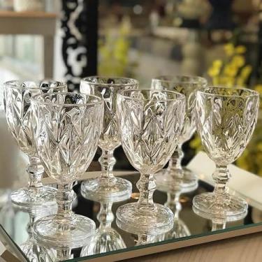 Imagem de Jogo de 6 Taças de Vidro Diamond Fume ou Transparente para Vinho e Água 250ml Conjunto de Peças Estilo Diamante (Trasparente)