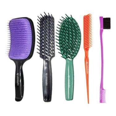 Imagem de Kit Escova Cabelo Raquetes Pente 3 Fileiras Baby Hair Salão - RJI Util