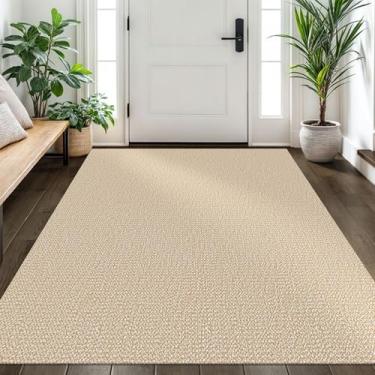Imagem de EARTHALL Tapete de área lavável, 1,2 x 1,8 m, antiderrapante, para entrada, trançado, tapete de quarto, tapete de entrada de algodão, tapetes de tecido para quarto, sala de jantar, sala de estar, bege