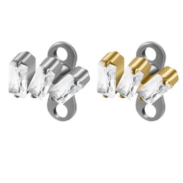 Imagem de Conjunto de âncora dérmica de zircônia cúbica de titânio 14G G23 14G hipoalergênico flores microdérmicas tops e base para lábios, bochechas, joias corporais piercing no peito (três zircões quadrados)