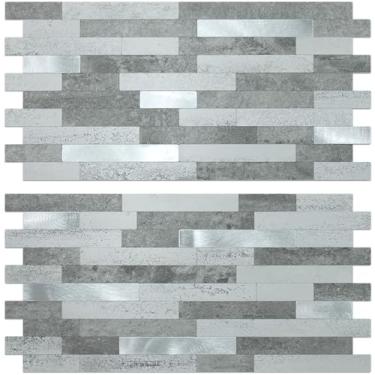 Imagem de AULIGET 20 folhas de pedra sintética, revestimento de azulejo de PVC com aparência de ardósia cinza na parte de trás para cozinha e banheiro