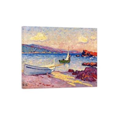 Imagem de LXURY Impressão de arte de parede em tela de moldura de madeira - barcos de pesca - reproduções de imagens em tela famosas - pôster de pintura de arte para decoração de parede de escritório doméstico