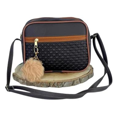 Imagem de Bolsa Feminina Alça Transversal Tira Colo Estampa Moderna Com Pompom(Marrom)