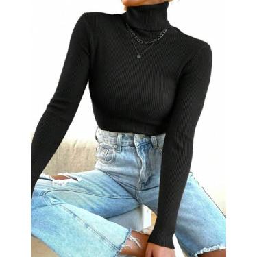 Imagem de Blusa Feminina Tricot Canelado Gola Alta Manga Longa - Calu Tricot, Vi