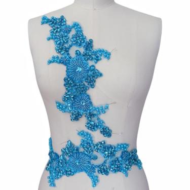 Imagem de Remendos de aplique de renda com strass – contas de vidro costuradas à mão com motivo floral para vestido de casamento faça você mesmo, vestido de noiva, baile, noite de ombro e decorações de cintura